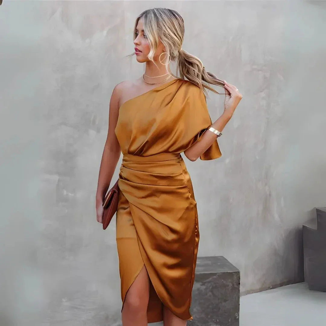 Georgina One-Shoulder Satin Midi Dress
