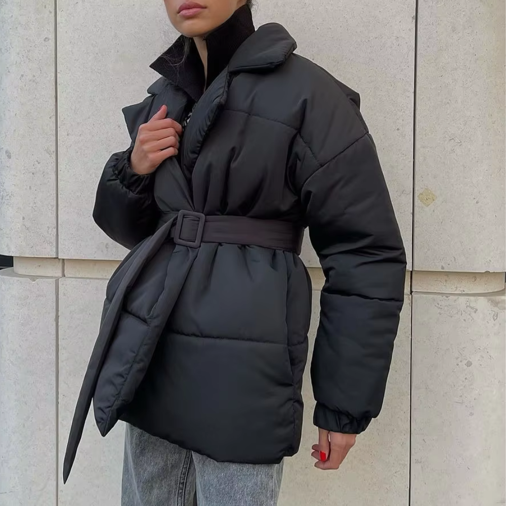 Padded Cotton Winter Jacket For Women With Adjustable Belt Cozy Loose Fit All Day Warmth