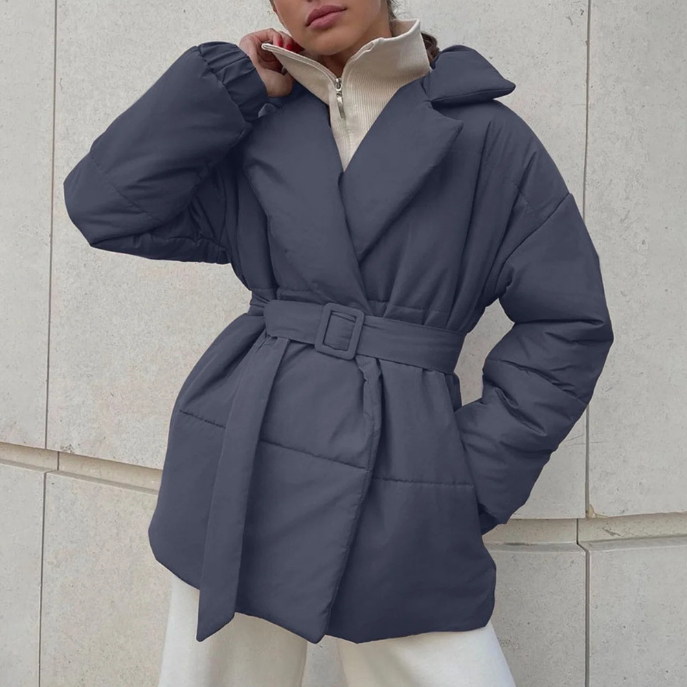 Padded Cotton Winter Jacket For Women With Adjustable Belt Cozy Loose Fit All Day Warmth