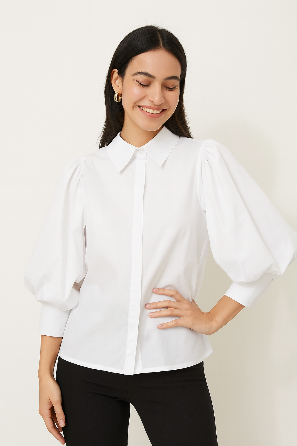 Striped blouse with puff sleeves