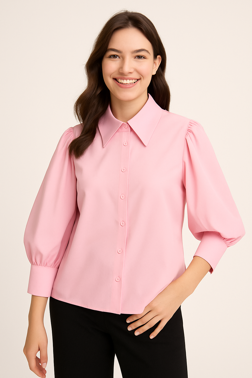 Striped blouse with puff sleeves