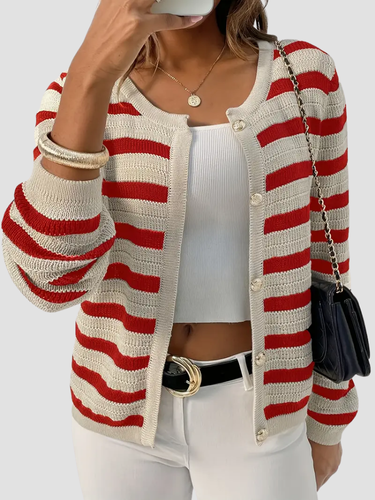 Striped women's cardigan made of soft knit