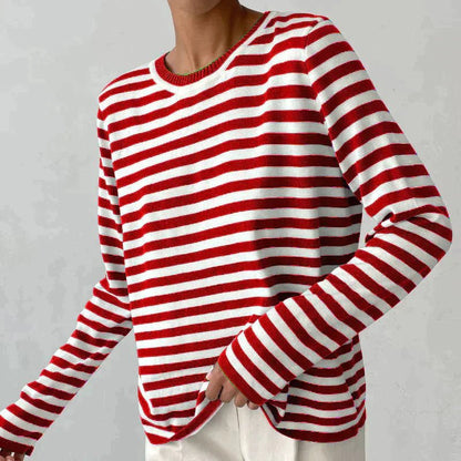 Striped women's sweater made of cotton
