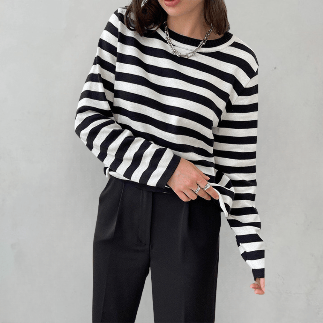 Striped women's sweater made of cotton