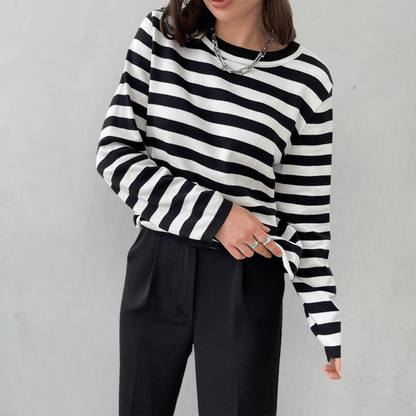 Striped women's sweater made of cotton