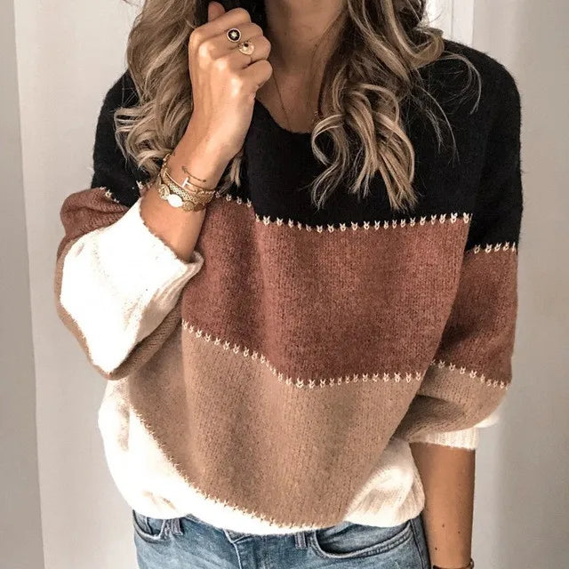 Striped Sweater Women with Crew Neckline