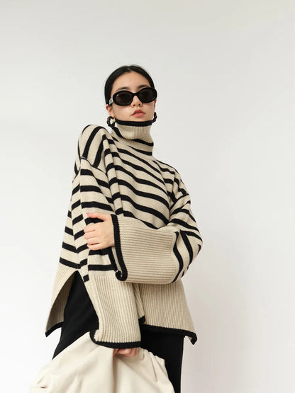 Striped turtleneck sweater for women