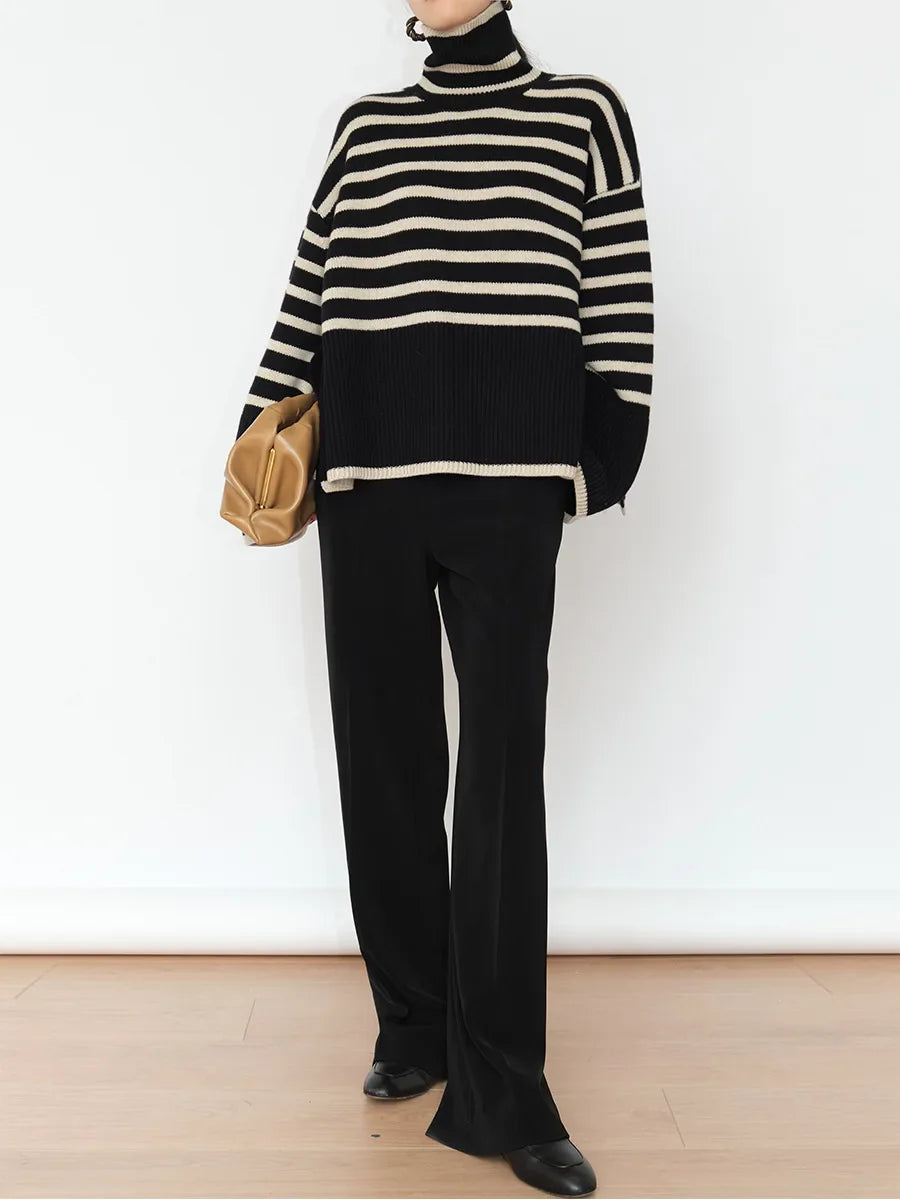 Striped turtleneck sweater for women
