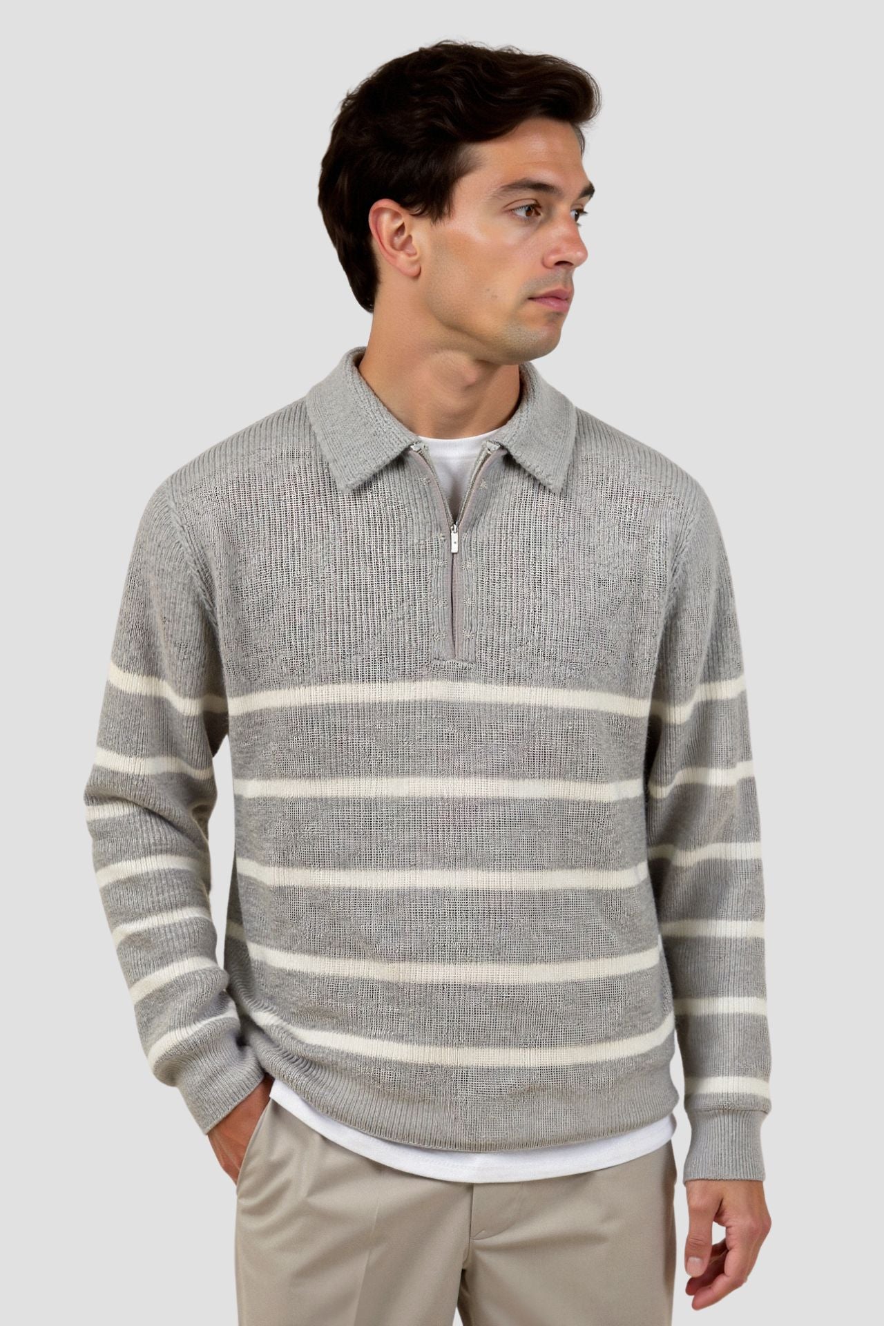 Striped zip sweater for men