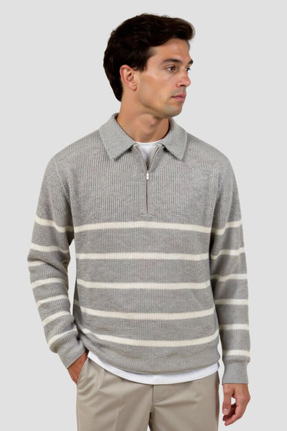 Striped zip sweater for men