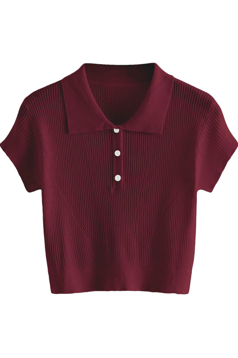 Womens Knitted Polo Shirt With Polo Collar And Button Placket Comfortable Ribbed Knit Versatile Everyday Style
