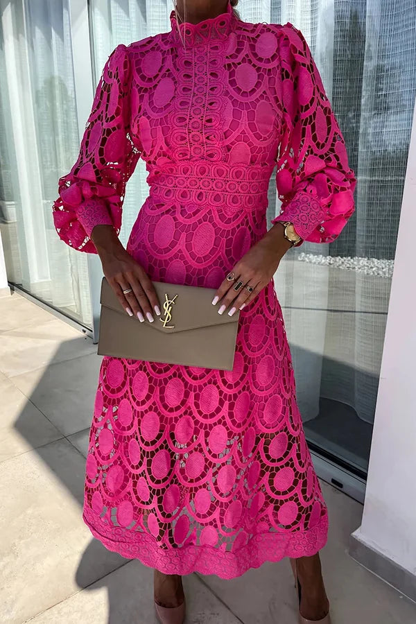 Elegant crochet lace midi dress: Gillian. Romantic, sensual lantern sl ...