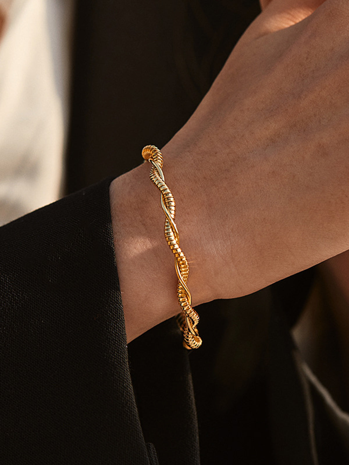TrendAura | Gold Plated Twisted Open Bangle - TrendAura