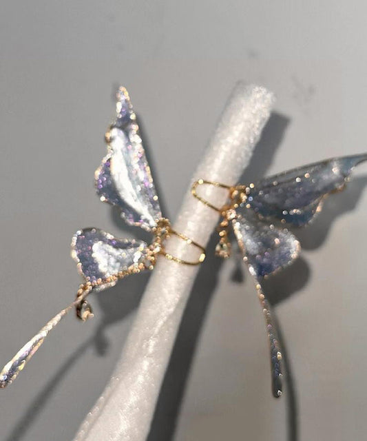 Boucles d'oreilles créoles papillon en cuivre bleu dégradé - TrendAura