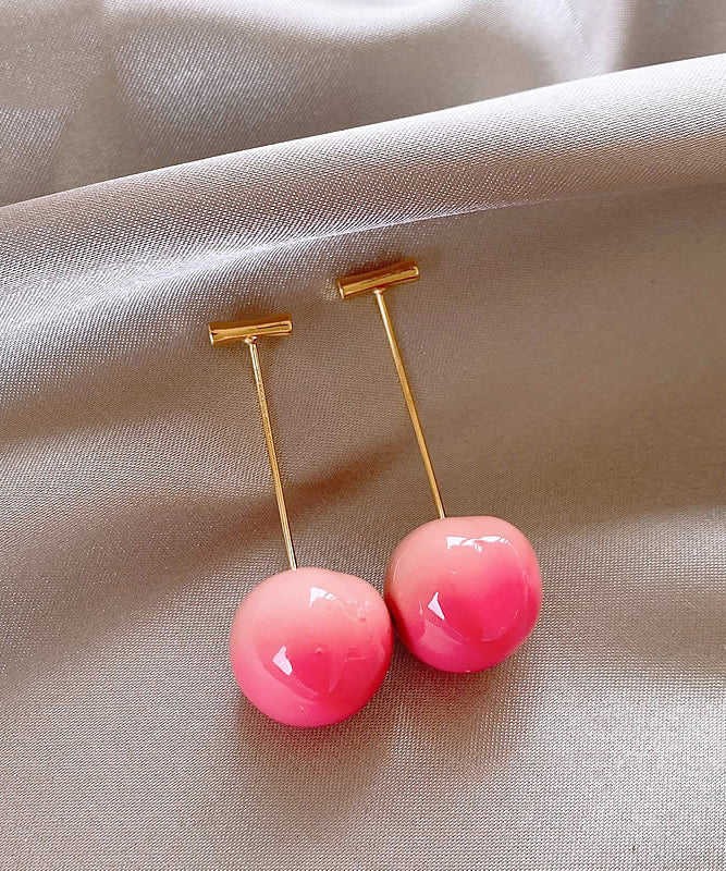 Boucles d'oreilles pendantes en alliage de cuivre rose dégradé de couleur cerise - TrendAura