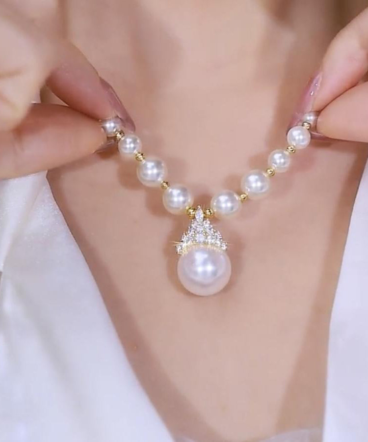 Collier avec pendentif en alliage de cuivre blanc dégradé de couleur et perle en zircon - TrendAura
