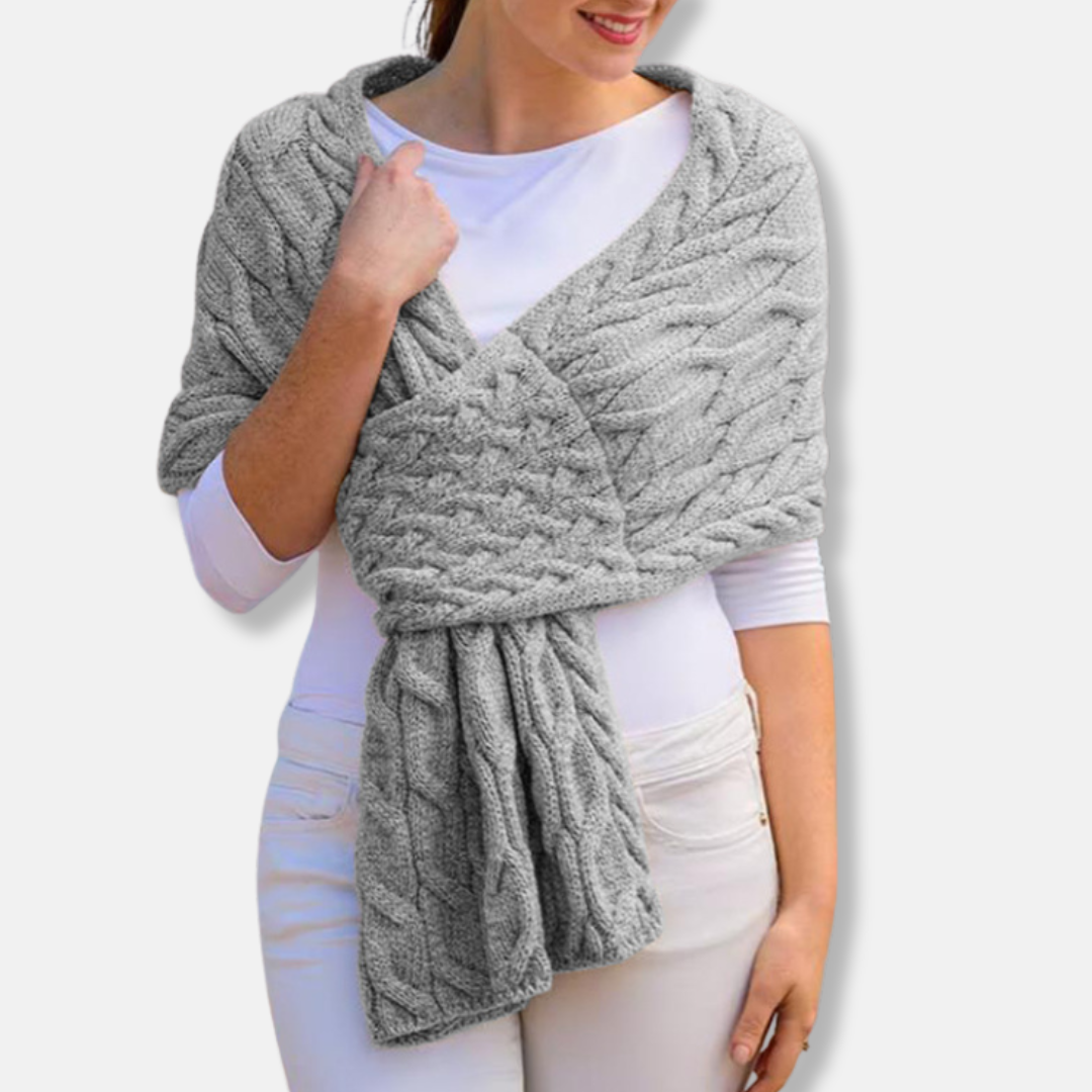 Women’s Shawl Scarf - Wool - Cable Knit Pattern - Long Coverage