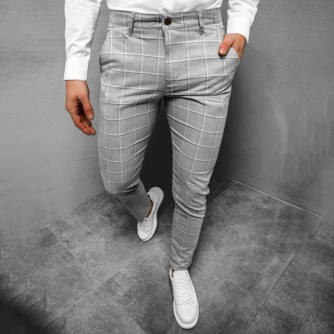 Daniel Men's Tapered Grid Pattern Trousers By TrendAura Modern Tailored Fit for Office and Weekend Style