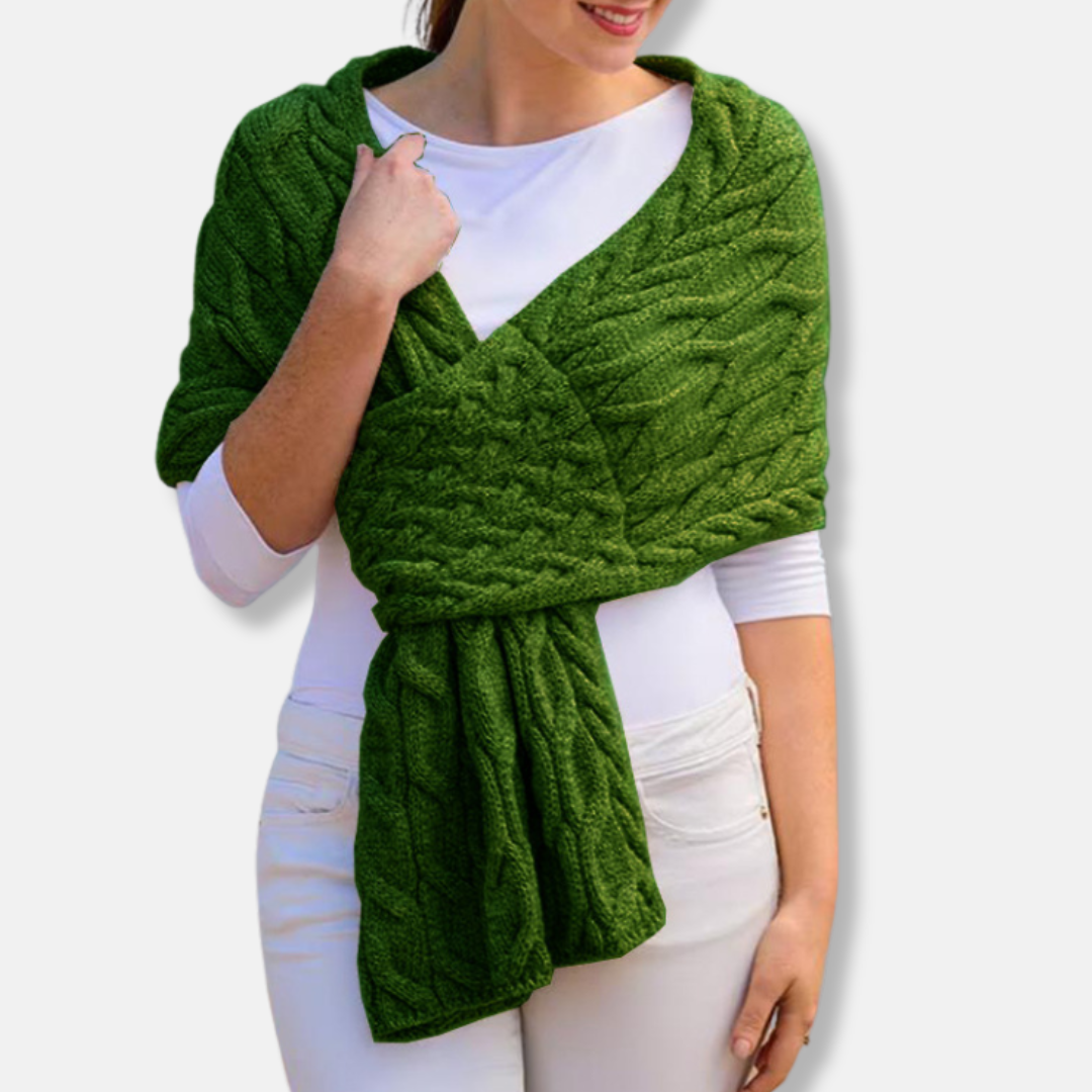 Women’s Shawl Scarf - Wool - Cable Knit Pattern - Long Coverage