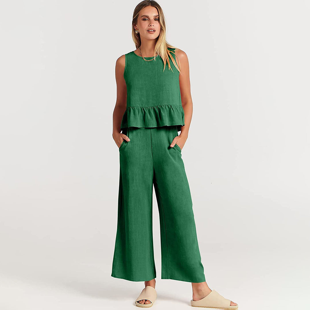 Pon Women's Two Piece Summer Dress Set With Cropped Top And Wide Pants In Bold Vibrant Colors