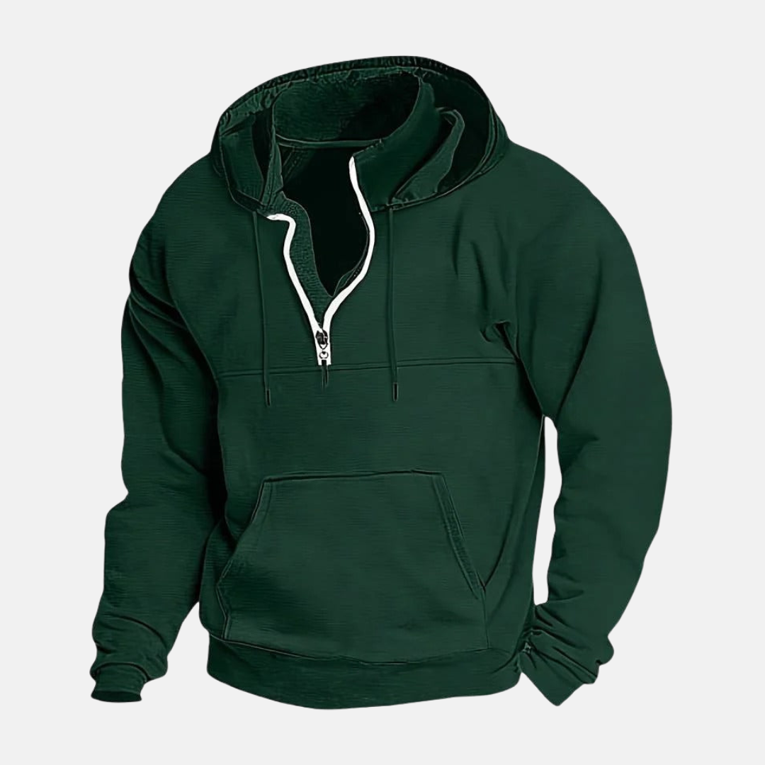 Men's Cotton Blend Quarter Zip Hoodie With Layered Collar For Relaxed Everyday Comfort