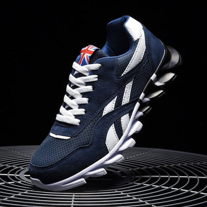 Greg Pulse Runners By TrendAura Navy Blue Running Shoes With Breathable Mesh Suede Accents And Dual Tone Sole
