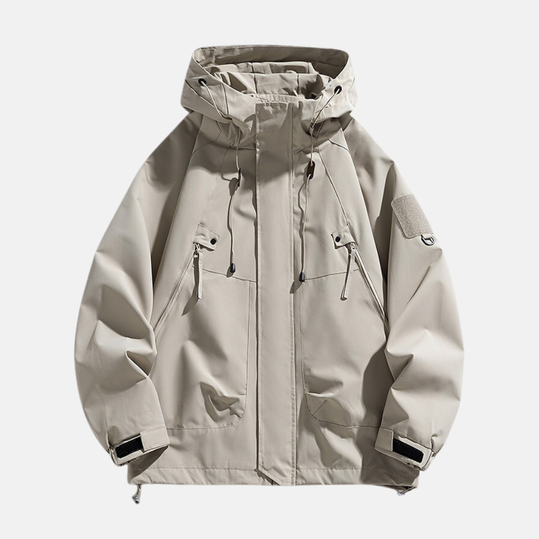 Mens Utility Jacket With Relaxed Fit And Water Resistant Technical Fabric And Multi Pocket Design