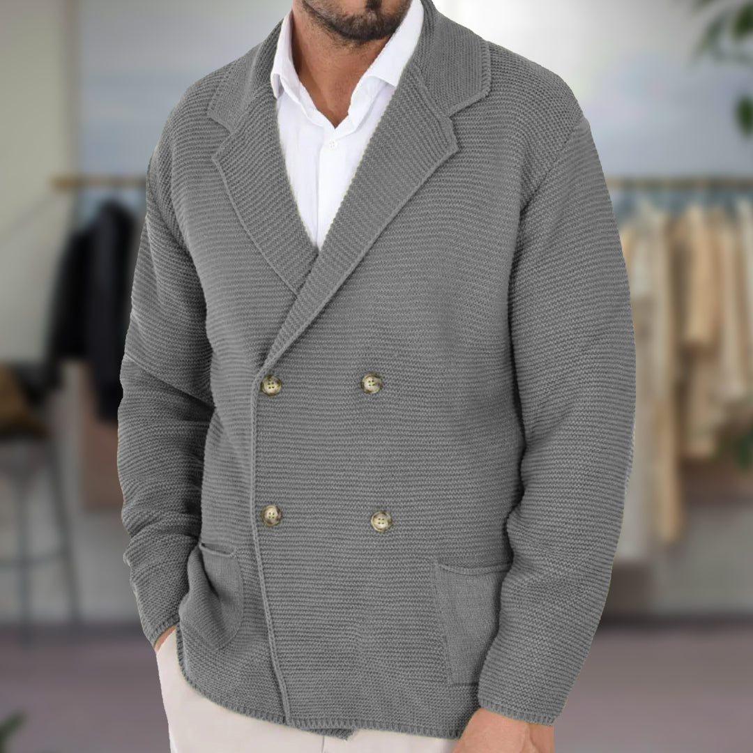 TrendAura Declan Navy Double Breasted Cardigan For Men With Timeless Warmth Tailored Fit And Breathable Knit