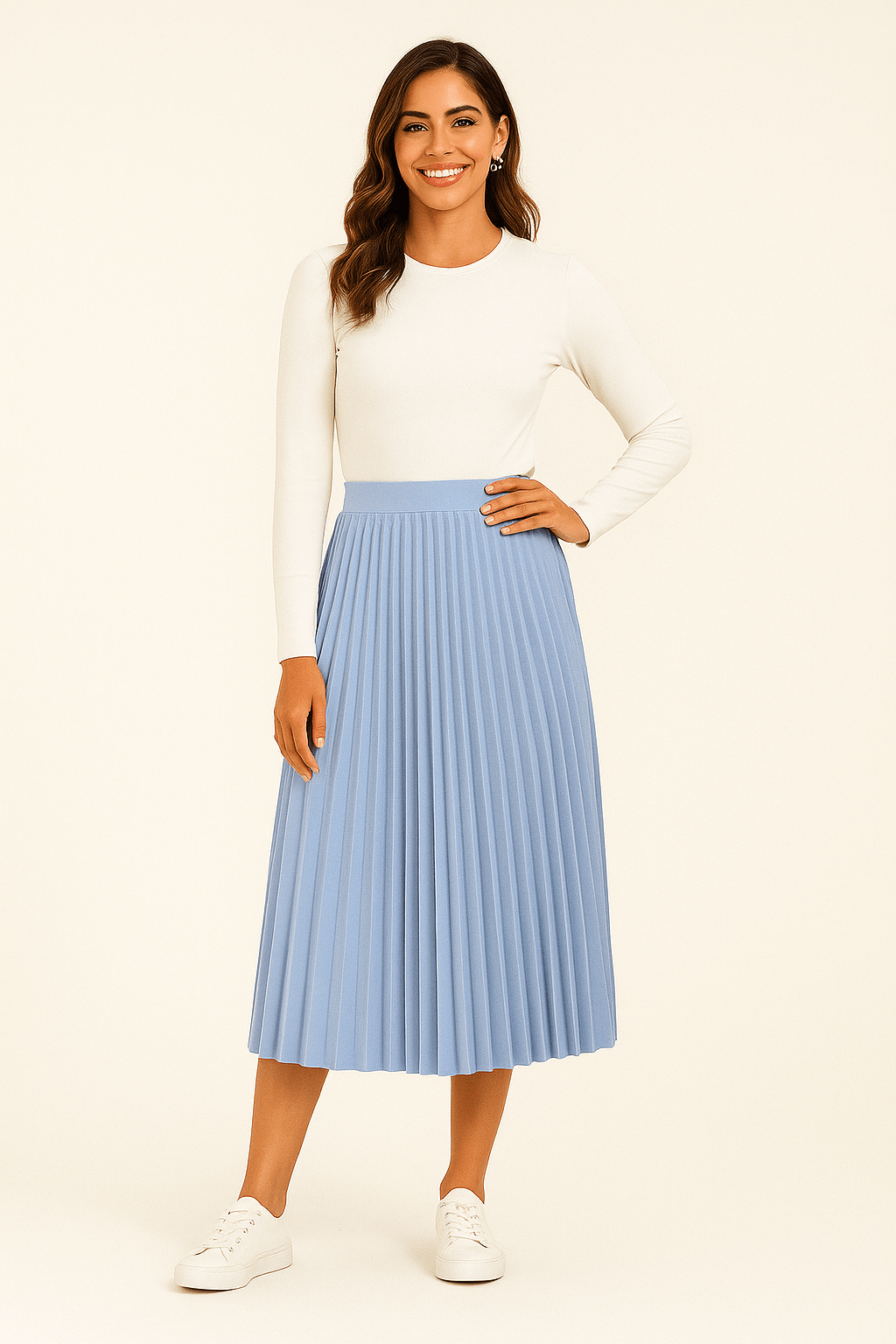 Gwen Pleated Midi Skirt For Women With Flowing Draped Fabric And Versatile Everyday Elegance