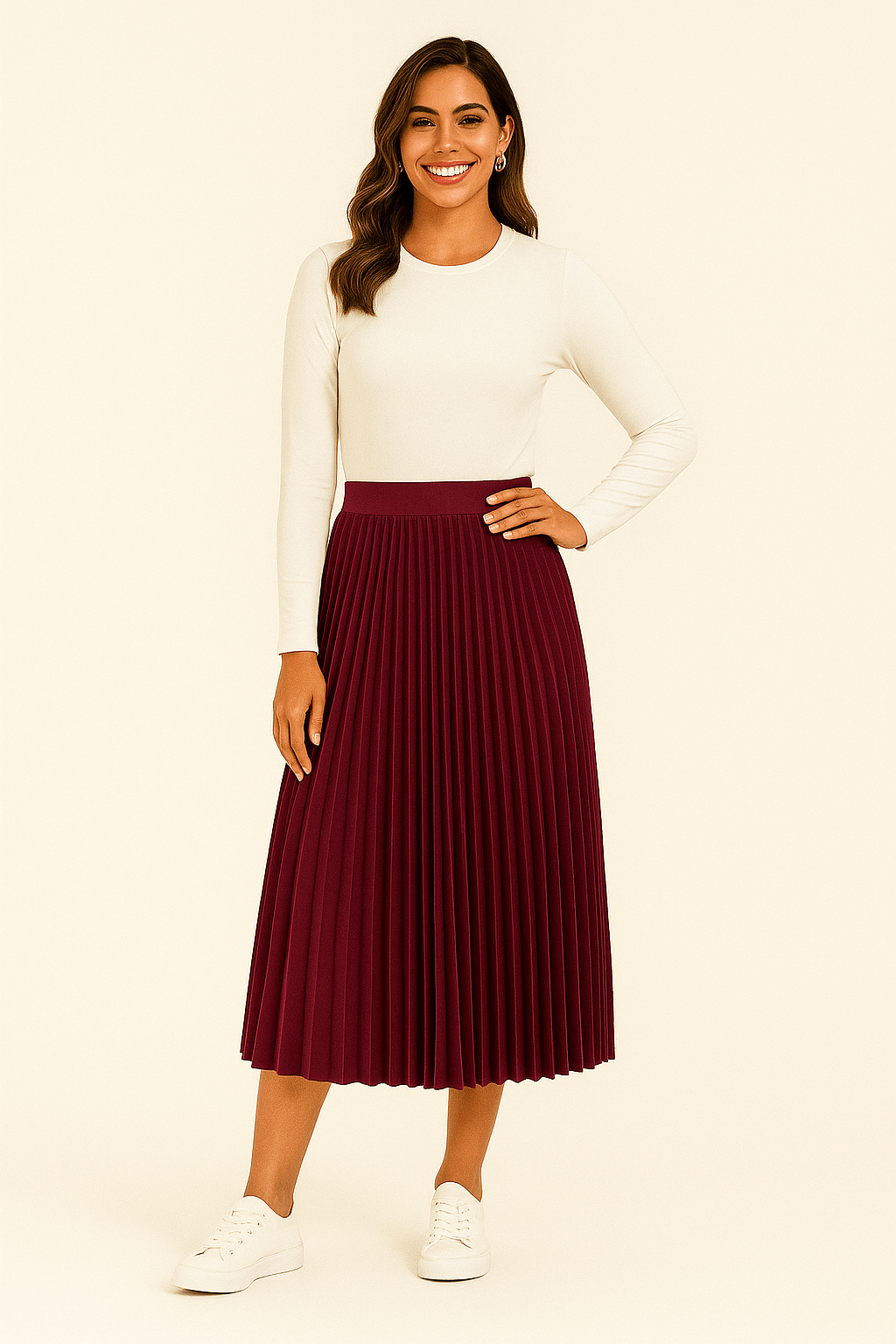 Gwen Pleated Midi Skirt For Women With Flowing Draped Fabric And Versatile Everyday Elegance
