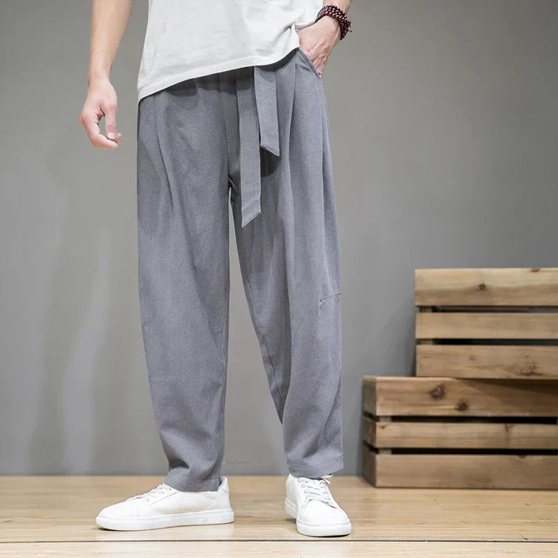 TrendAura Linen Essential Mens Pants Breathable Summer Trousers With Relaxed Fit And Belt