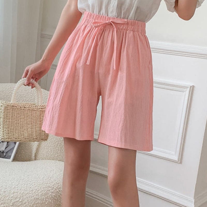 Women’s Knee-Length Shorts – Relaxed Fit – Elastic Waist – Cotton Blend – Drawstring