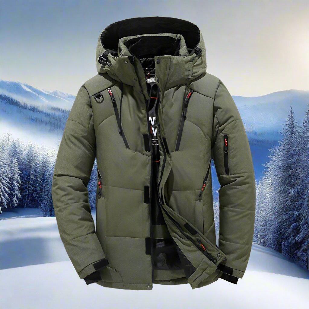 Men's Quilted Hooded Jacket With Adjustable Hood And Zipper Pockets For Winter Weatherproof Comfort