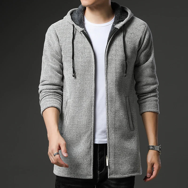 TrendAura Finnian Chenille Wool Jacket For Men With Zip Front Fleece Lined Hood And Ribbed Cuffs
