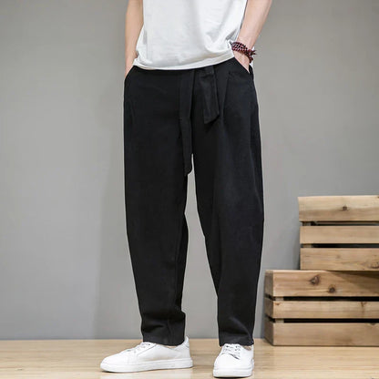 TrendAura Linen Essential Mens Pants Breathable Summer Trousers With Relaxed Fit And Belt