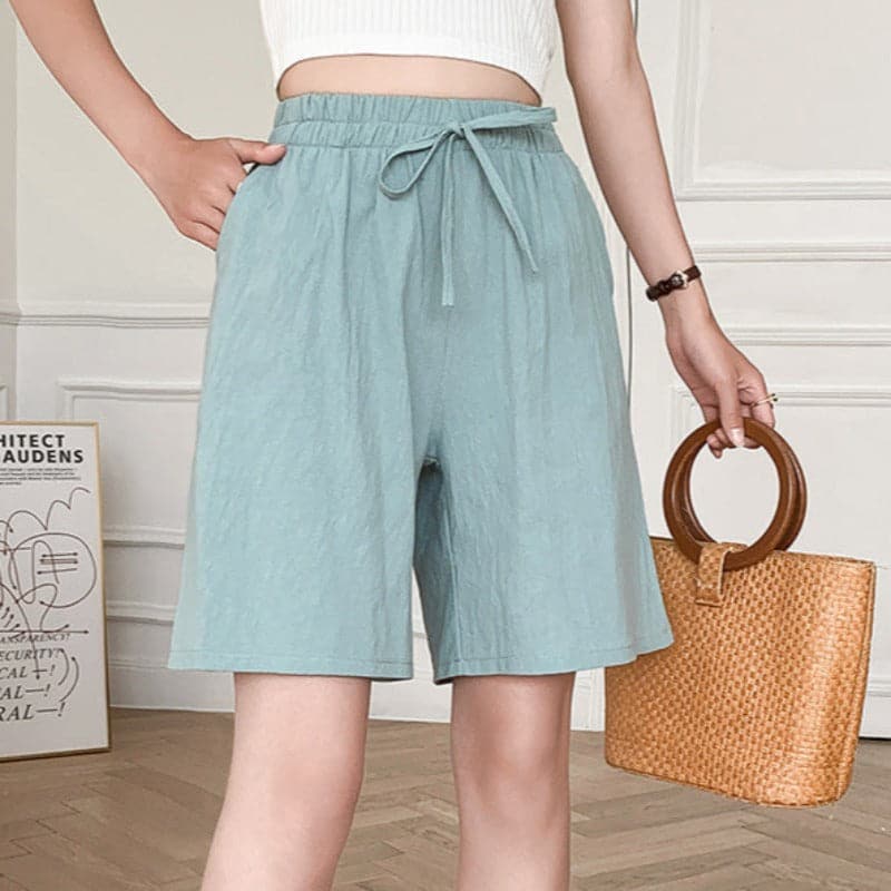 Women’s Knee-Length Shorts – Relaxed Fit – Elastic Waist – Cotton Blend – Drawstring