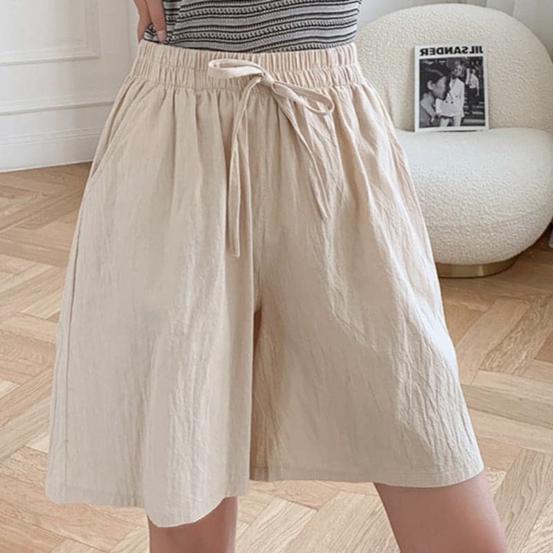 Women’s Knee-Length Shorts – Relaxed Fit – Elastic Waist – Cotton Blend – Drawstring