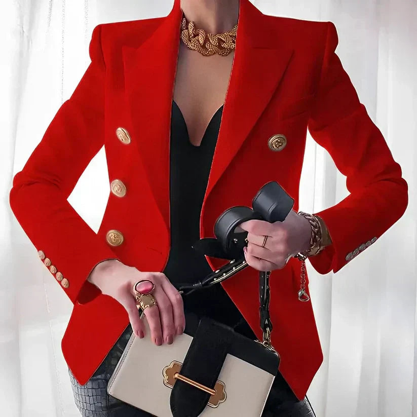 Women's Double-Breasted Blazer with Gold Buttons and Tailored Fit