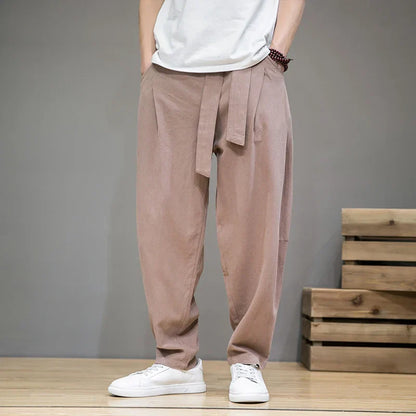 TrendAura Linen Essential Mens Pants Breathable Summer Trousers With Relaxed Fit And Belt