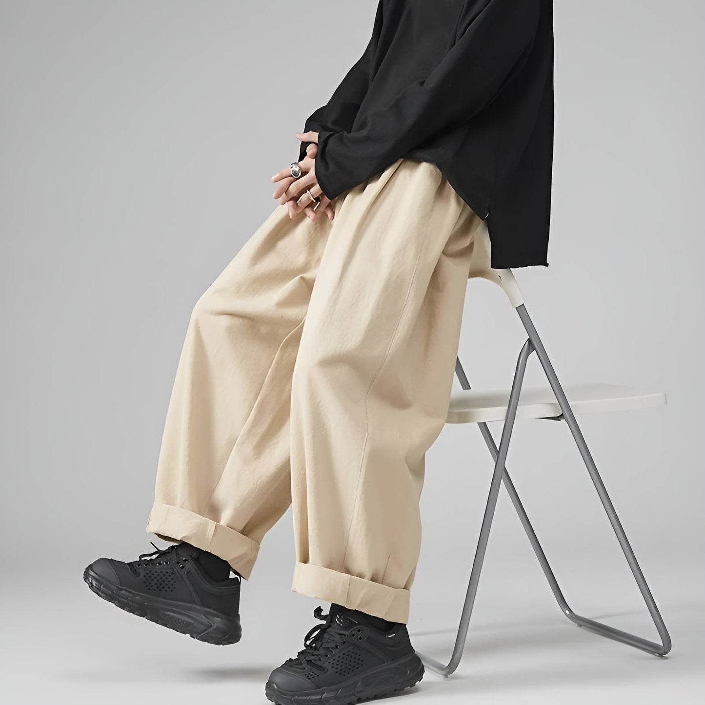 TrendAura Chinos Sarouel Pants - Oversized Pleated Cargo Style for All Day Comfort and Movement