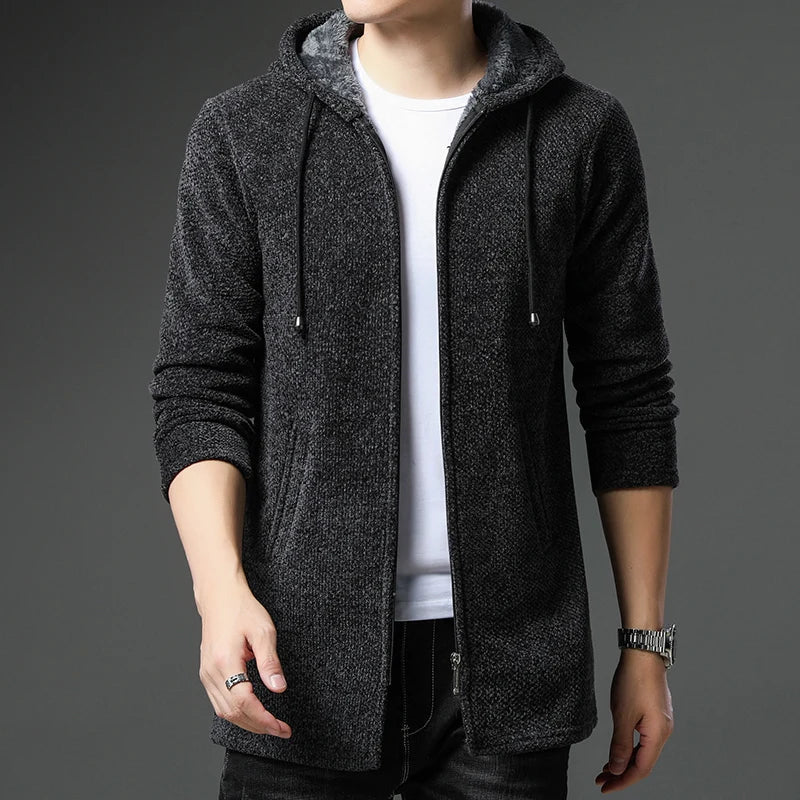 TrendAura Finnian Chenille Wool Jacket For Men With Zip Front Fleece Lined Hood And Ribbed Cuffs