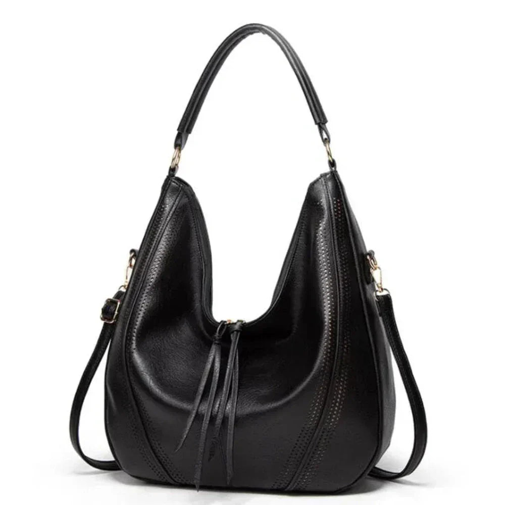 TrendAura Jean Vegan Leather Slouchy Hobo Bag With Perforated Detailing And Adjustable Strap For Everyday Women