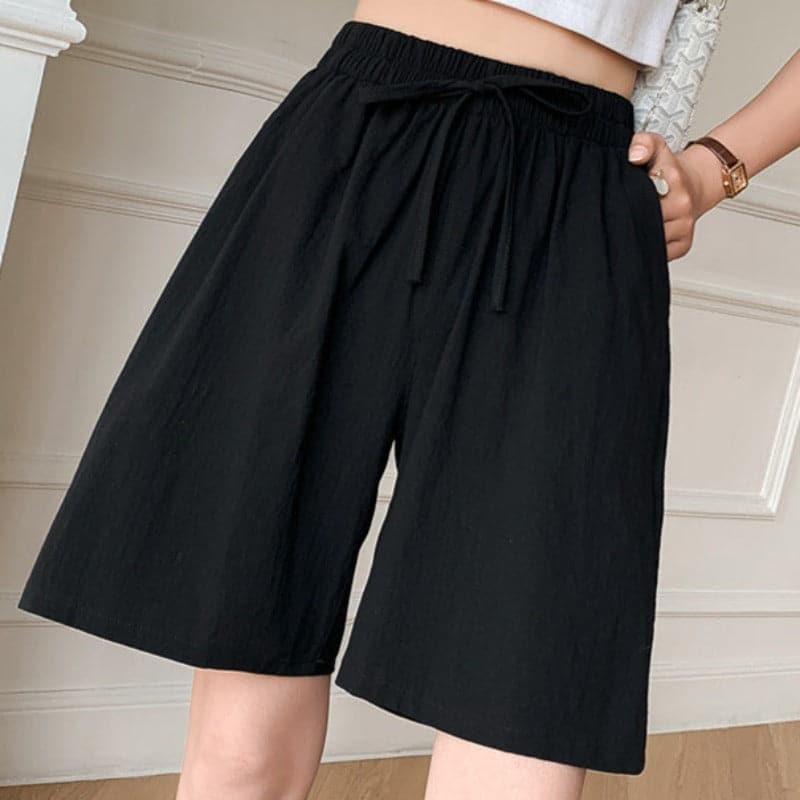 Women’s Knee-Length Shorts – Relaxed Fit – Elastic Waist – Cotton Blend – Drawstring
