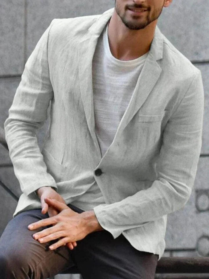 Men's Lightweight Linen Blend Blazer Slim Fit Single Breasted Button Closure Versatile Summer