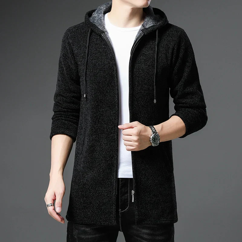 TrendAura Finnian Chenille Wool Jacket For Men With Zip Front Fleece Lined Hood And Ribbed Cuffs