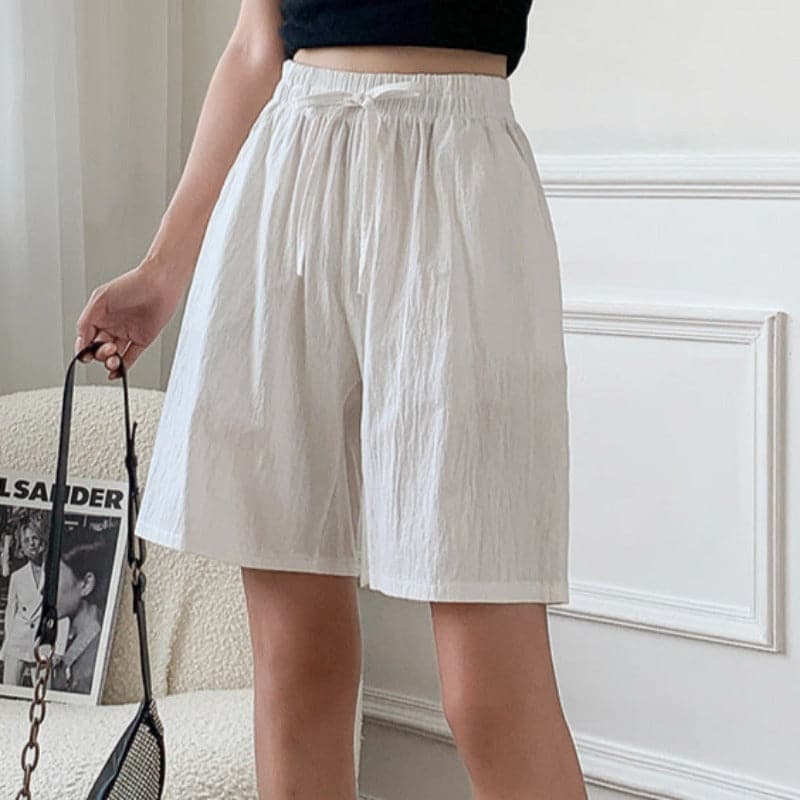 Women’s Knee-Length Shorts – Relaxed Fit – Elastic Waist – Cotton Blend – Drawstring