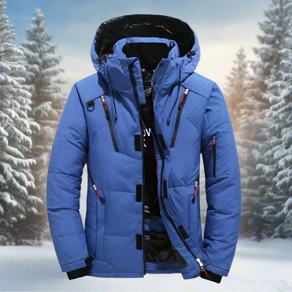 Men's Quilted Hooded Jacket With Adjustable Hood And Zipper Pockets For Winter Weatherproof Comfort