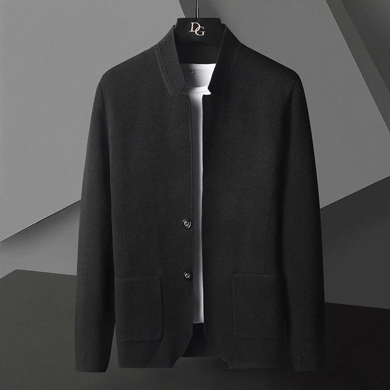 TrendAura Men's Cashmere Knit Cardigan With Stand Collar Deep Pockets Slim Silhouette