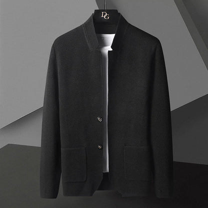 TrendAura Men's Cashmere Knit Cardigan With Stand Collar Deep Pockets Slim Silhouette