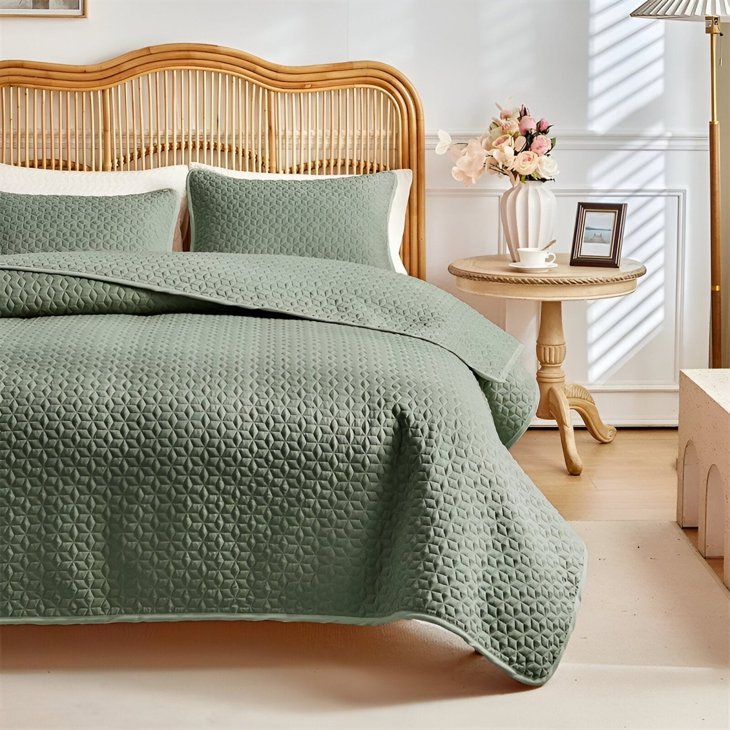 Minimalist Beige Quilted Bedspread Set